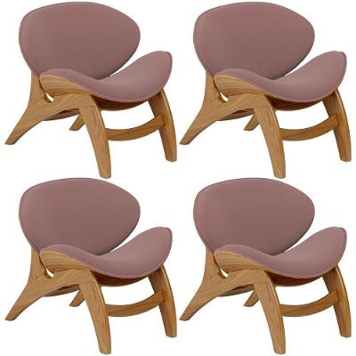 Kit 4 Poltronas Decorativa Orgânica Sala Living Kadosh L02 Suede Rosê