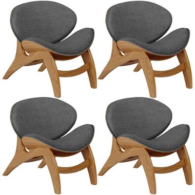 Kit 4 Poltronas Decorativa Orgânica Sala Living Kadosh L02 Linho Cinza Escuro