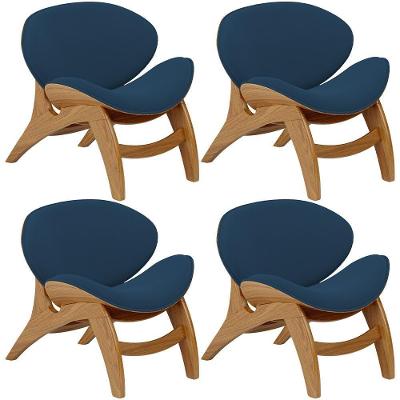 Kit 4 Poltronas Decorativa Orgânica Sala Living Kadosh L02 Suede Azul Marinho