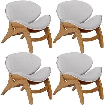 Kit 4 Poltronas Decorativa Orgânica Sala Living Kadosh L02 Linho Cinza