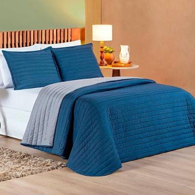 Cobre Leito King Mult Colors Dupla Face Micropercal 200 Fios 3 Peças - Marinho/cinza