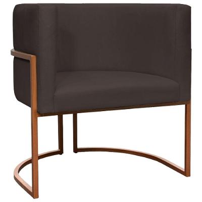 Poltrona Decorativa Recepção Luna Suede Cores Base De Ferro Bronze - Marrom, Suede