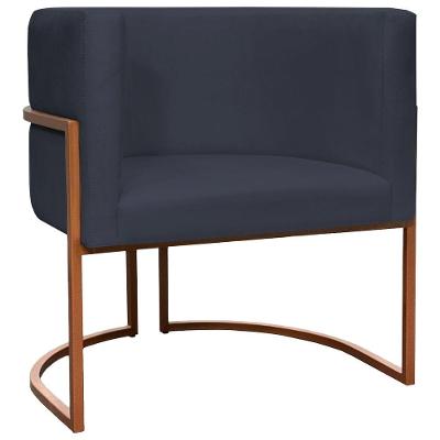 Poltrona Decorativa Recepção Luna Suede Cores Base De Ferro Bronze - Preto, Suede