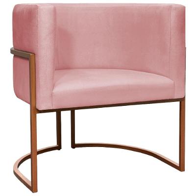 Poltrona Decorativa Recepção Luna Suede Cores Base De Ferro Bronze - Rosê, Suede