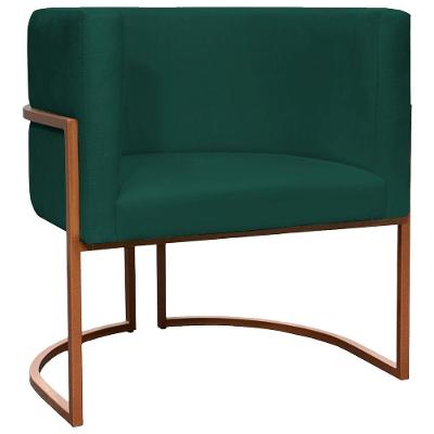 Poltrona Decorativa Recepção Luna Suede Cores Base De Ferro Bronze - Verde, Suede
