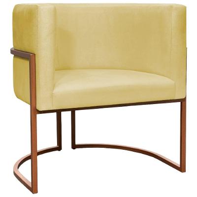Poltrona Decorativa Recepção Luna Suede Cores Base De Ferro Bronze - Amarelo, Suede