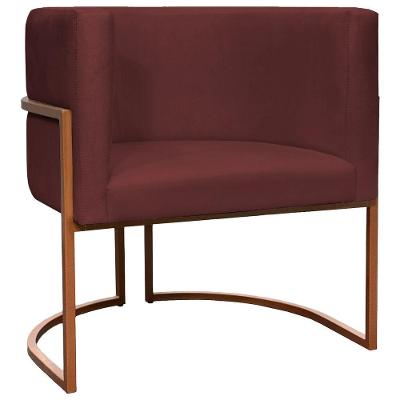 Poltrona Decorativa Recepção Luna Suede Cores Base De Ferro Bronze - Bordô, Suede
