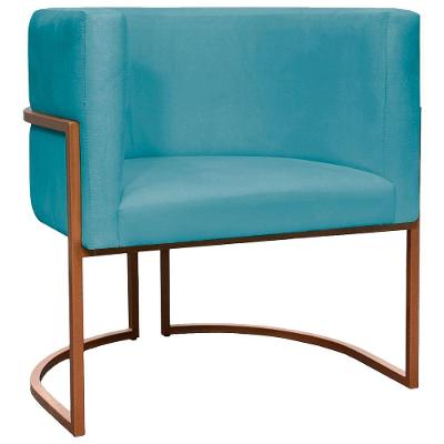 Poltrona Decorativa Recepção Luna Suede Cores Base De Ferro Bronze - Azul-turquesa, Suede