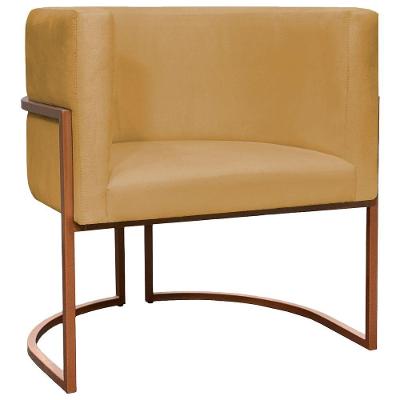 Poltrona Decorativa Recepção Luna Suede Cores Base De Ferro Bronze - Mostarda, Suede