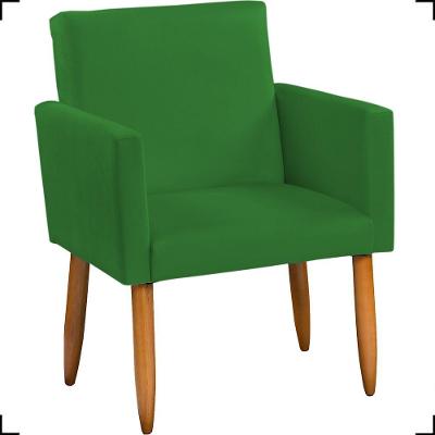 Poltrona Decorativa Para Sala Nina Suede Cores Pé Palito Castanho - Verde, Suede