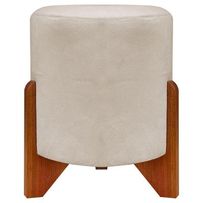 Puff Redondo Eloah Suede Cores Pe Castanho - Bege, Suede