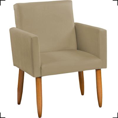 Poltrona Decorativa Para Sala Nina Suede Cores Pé Palito Castanho - Nude, Suede
