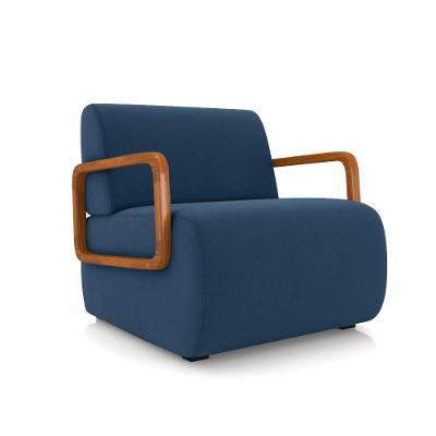 Poltrona Sala De Estar Braço De Madeira Hellen Veludo K01 - D\'rossi Cor Azul Marinho
