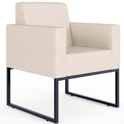 Poltrona Decorativa Para Sala De Estar Recepção Base Fixa De Metal Helô L02 Suede Bege