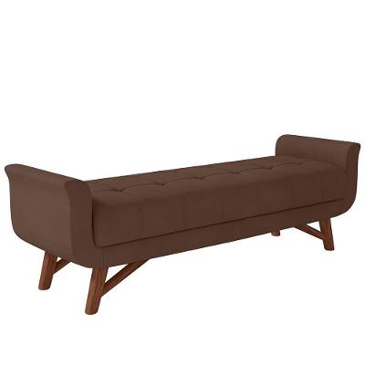Puff Recamier Decorativo Com Pés Em Madeira 140cm Itália Veludo Marrom