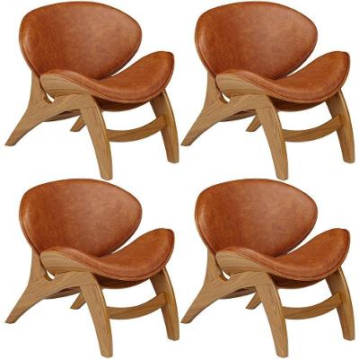 Kit 4 Poltronas Decorativa Orgânica Sala Living Kadosh L02 Couríssimo Camel