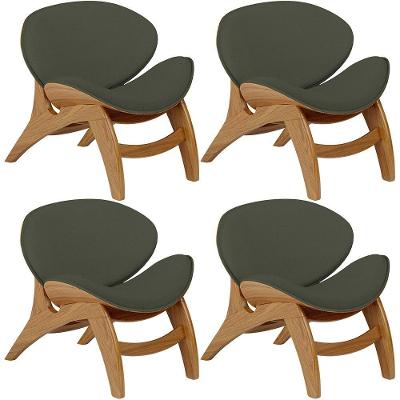 Kit 4 Poltronas Decorativa Orgânica Sala Living Kadosh L02 Linho Verde Musgo