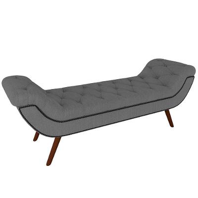 Puff Recamier Decorativo Com Tachas 160cm Santorini Linho Cinza Escuro