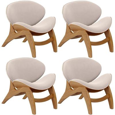 Kit 4 Poltronas Decorativa Orgânica Sala Living Kadosh L02 Suede Bege