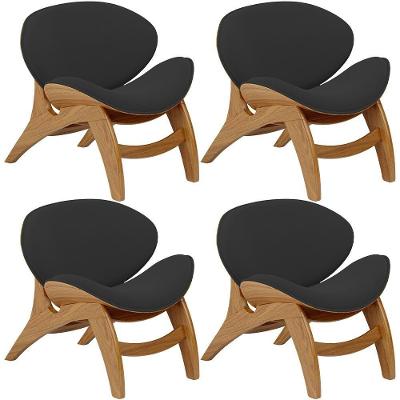 Kit 4 Poltronas Decorativa Orgânica Sala Living Kadosh L02 Suede Preto