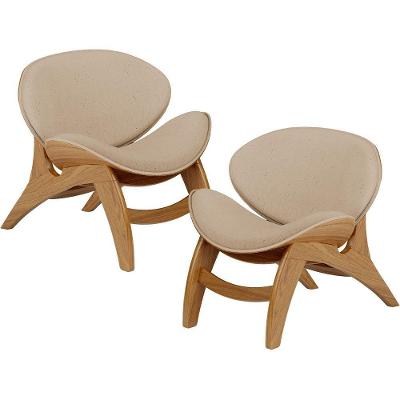 Kit 2 Poltronas Decorativa Orgânica Sala Living Kadosh L02 Linho Bege Escuro