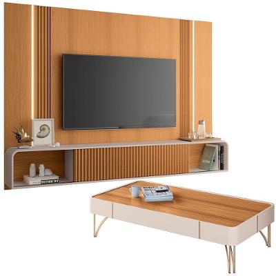 Painel Para Tv 85 Pol Zurick E Mesa De Centro Harmony B01 Cinamomo Off White