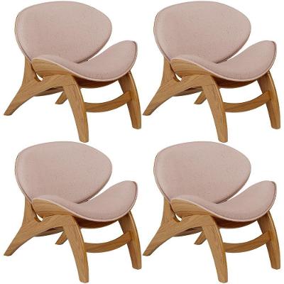 Kit 4 Poltronas Decorativa Orgânica Sala Living Kadosh L02 Linho Rosê