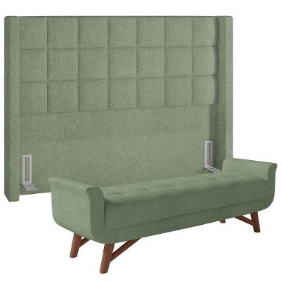 Kit Cabeceira Cama Box Paris 140cm Com Puff Recamier Itália P05 Bouclê Oliva
