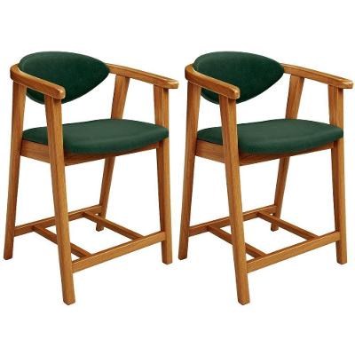 Kit 02 Banquetas Baixa Cozinha Bancada Cecília L02 Couríssimo Verde Musgo Lyam Decor