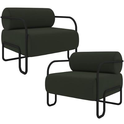 Kit 02 Poltronas Decorativa Pés Industrial Moscou K01 Veludo Verde