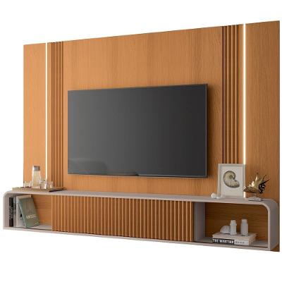 Painel Para Tv 85 Pol Com Bancada Suspensa E Led Zurick B01 Cinamomo Off White