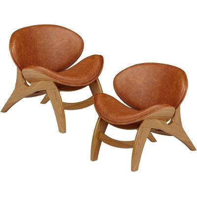 Kit 2 Poltronas Decorativa Orgânica Sala Living Kadosh L02 Couríssimo Camel