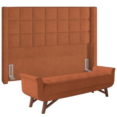 Kit Cabeceira Cama Box Paris 160cm Com Puff Recamier Itália P05 Bouclê Terracota