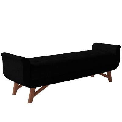Puff Recamier Decorativo Com Pés Em Madeira 140cm Itália Bouclê Preto
