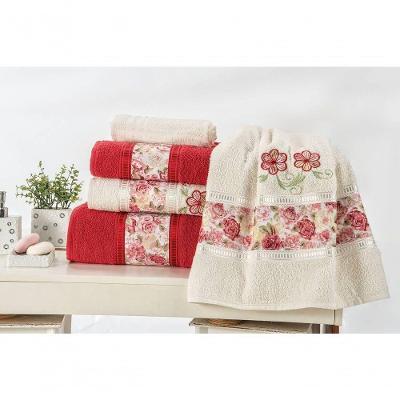 Kit Jogo De Banho Floral Bordado Passione 05 Peças - Vermelho/palha