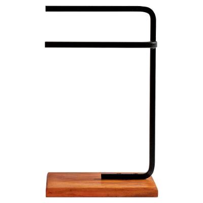 Porta Toalha De Rosto Eleganza Metal Preto E Madeira