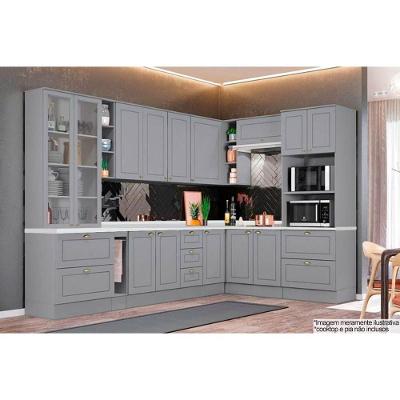 Kit De Cozinha Modulada 14pçs 1 (3 Armários + 4 Balcões + 1 Paneleiro + 6 Complementos) C14P02 Cinza