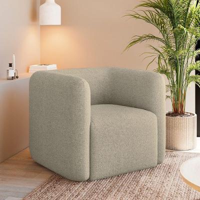 Poltrona Decorativa Sala De Estar Trinidad Base Fixa Bouclê Bege G33 - Gran Belo