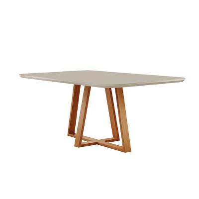 Mesa De Jantar Florença Madeira Maciça 160x90cm Tampo Retângular Vidro Móveis Minas Cor Off White