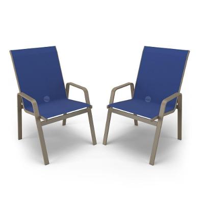 Kit 2 Cadeiras Riviera Piscina Alumínio Fendi Tela Azul
