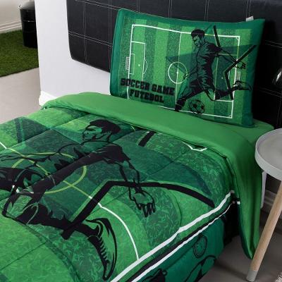 Kit Edredom + Lençol Plush Fofinho Infantil Dupla Face Dream 3 Peças Solteiro - Futebol.