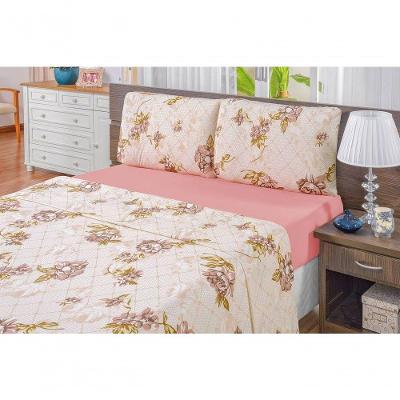 Jogo De Cama Malha Solteiro Quality 03 Peças - Estampa Rosê.
