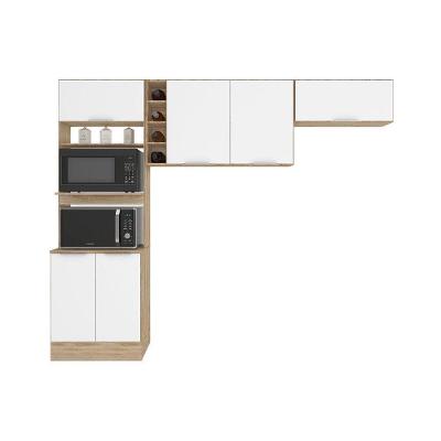 Cozinha Compacta Paneleiro E Aéreo Ferrara Poliman Carvalho Oak E Branco