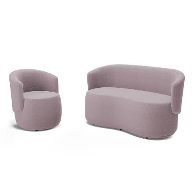 Kit Poltrona E Namoradeira Aisha Orgânica Bouclê Rosê - Desk Design
