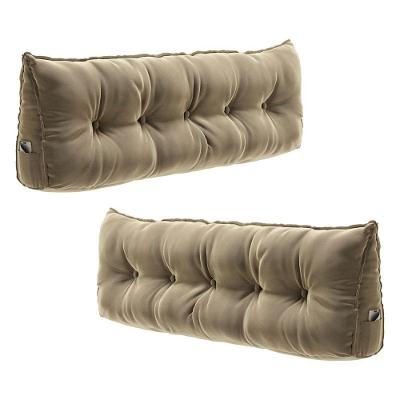 Kit 02 Almofadas Para Cabeceira Encosto Apoio Lombar Spot 195cm Com Porta Celular Veludo - Desk Design Cor Bege