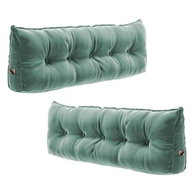 Kit 02 Almofadas Para Cabeceira Encosto Apoio Lombar Spot 140cm Com Porta Celular Veludo - Desk Design Cor Verde Claro