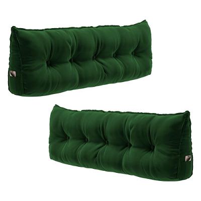 Kit 02 Almofadas Para Cabeceira Encosto Apoio Lombar Spot 140cm Com Porta Celular Veludo - Desk Design Cor Verde Escuro