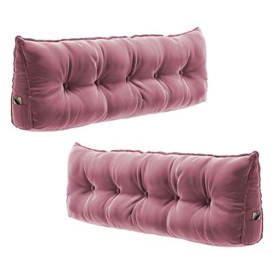 Kit 02 Almofadas Para Cabeceira Encosto Apoio Lombar Spot 90cm Com Porta Celular Veludo - Desk Design Cor Rosa