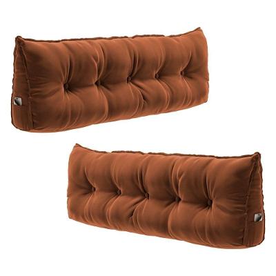 Kit 02 Almofadas Para Cabeceira Encosto Apoio Lombar Spot 90cm Com Porta Celular Veludo - Desk Design Cor Terracota