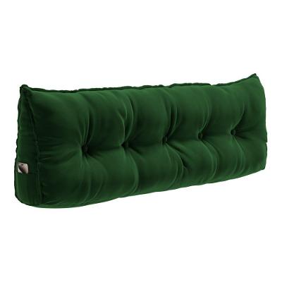 Almofada Para Cabeceira Encosto Apoio Lombar Spot 195cm Com Porta Celular Veludo - Desk Design Cor Verde Escuro